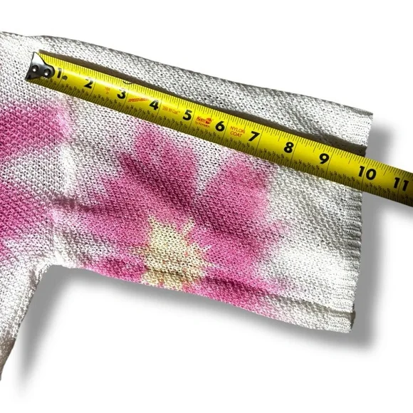 Pol Floral Pink and White Sheer Knit Women's Poncho Style 3/4 Sleeve Top - Picture 13 of 16